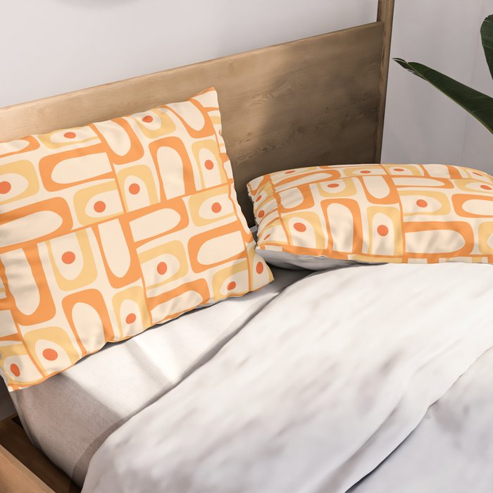 Mid Century Modern Piquet Abstract Multi Geometric Pattern in Light Tangerine Orange Tones Pillow Sham Gallery Image 2
