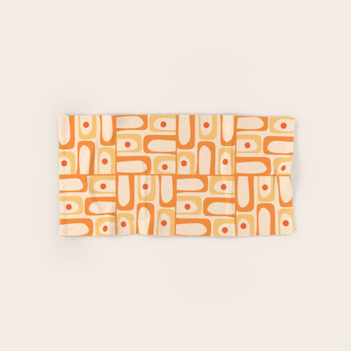 Mid Century Modern Piquet Abstract Multi Geometric Pattern in Light Tangerine Orange Tones Bath Towel Gallery Image 1