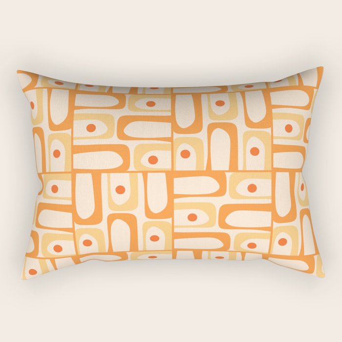 Mid Century Modern Piquet Abstract Multi Geometric Pattern in Light Tangerine Orange Tones Rectangular Pillow Gallery Image 1