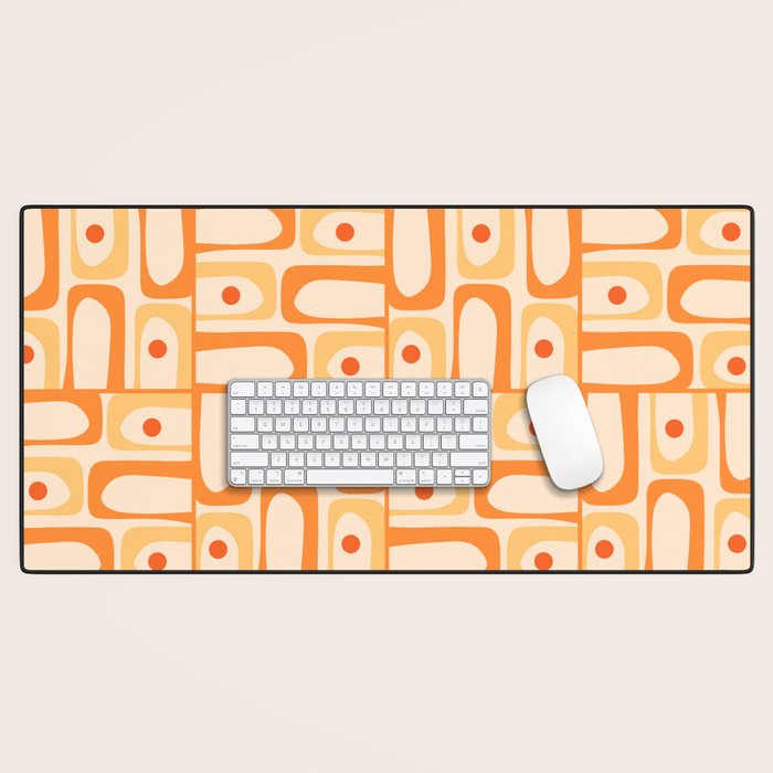 Mid Century Modern Piquet Abstract Multi Geometric Pattern in Light Tangerine Orange Tones Desk Mat Gallery Image 1
