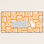 Mid Century Modern Piquet Abstract Multi Geometric Pattern in Light Tangerine Orange Tones Desk Mat Gallery Image 1