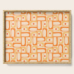 Mid Century Modern Piquet Abstract Multi Geometric Pattern in Light Tangerine Orange Tones Serving Tray Gallery Image 1