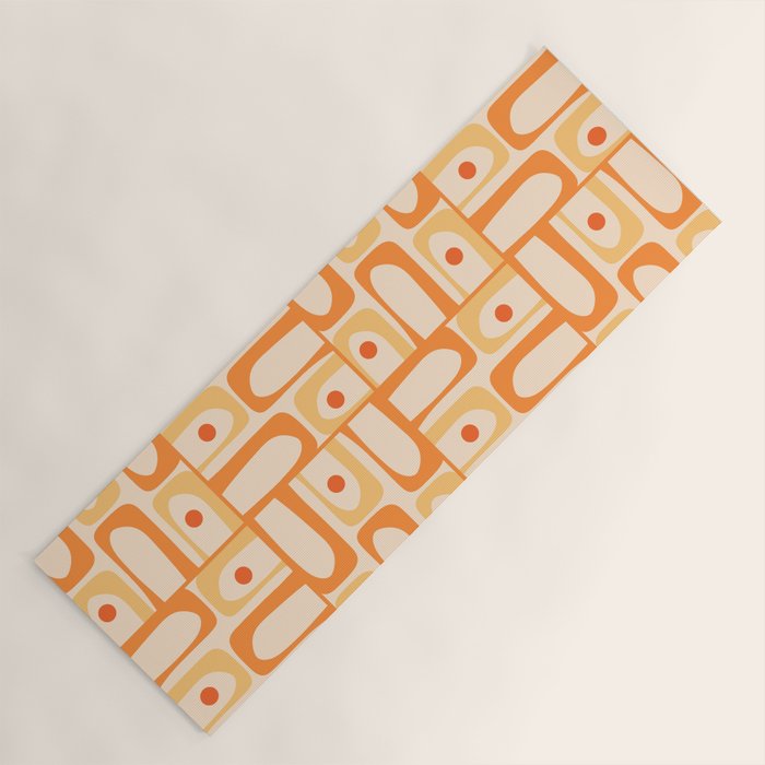 Mid Century Modern Piquet Abstract Multi Geometric Pattern in Light Tangerine Orange Tones Yoga Mat Gallery Image 1