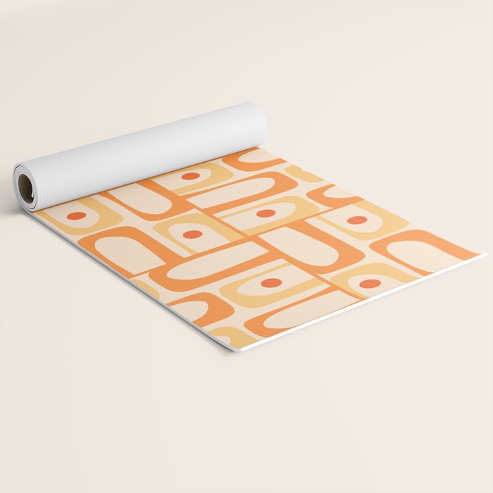 Mid Century Modern Piquet Abstract Multi Geometric Pattern in Light Tangerine Orange Tones Yoga Mat Gallery Image 2