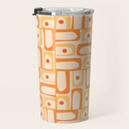Mid Century Modern Piquet Abstract Multi Geometric Pattern in Light Tangerine Orange Tones Travel Mug Gallery Image 3