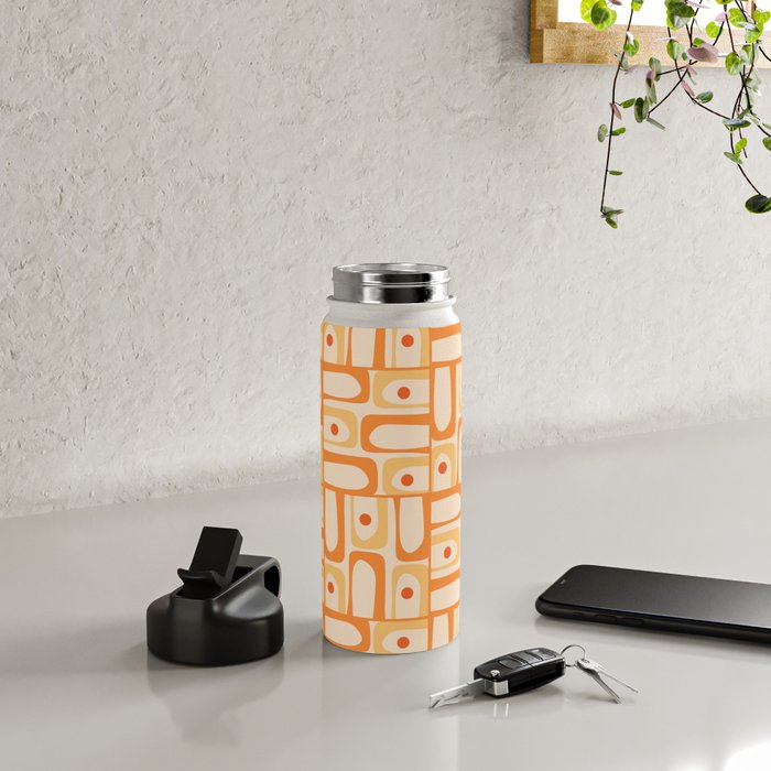 Mid Century Modern Piquet Abstract Multi Geometric Pattern in Light Tangerine Orange Tones Water Bottle Gallery Image 4