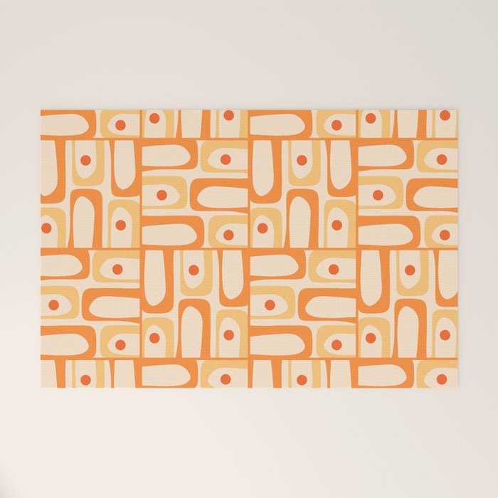 Mid Century Modern Piquet Abstract Multi Geometric Pattern in Light Tangerine Orange Tones Welcome Mat Gallery Image 1