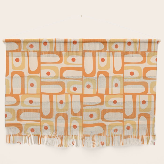Mid Century Modern Piquet Abstract Multi Geometric Pattern in Light Tangerine Orange Tones Wall Hanging Gallery Image 1