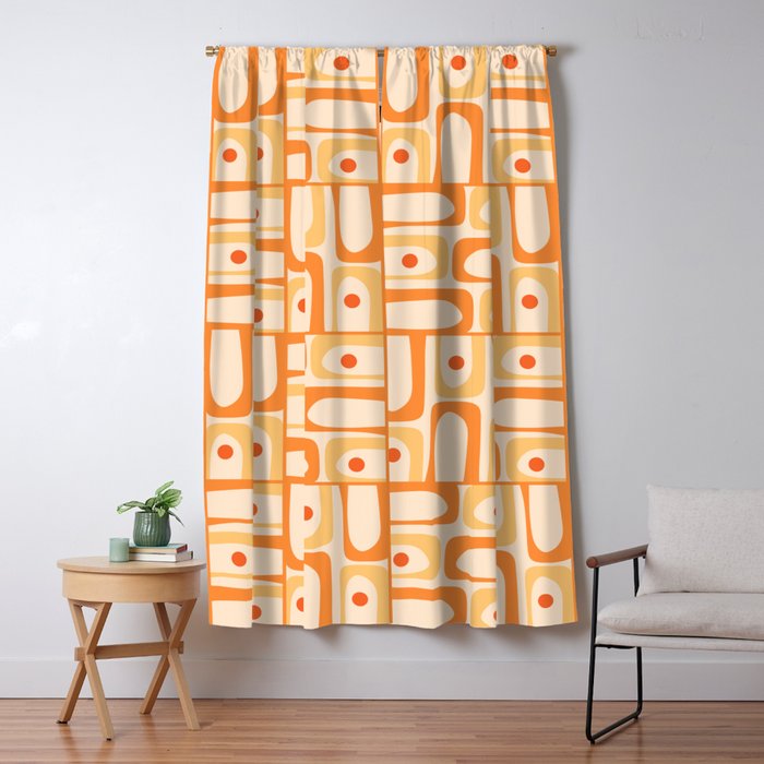 Mid Century Modern Piquet Abstract Multi Geometric Pattern in Light Tangerine Orange Tones Window Curtain Gallery Image 5