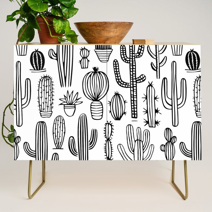 Cactus plant doodle art pattern Credenza Gallery Image 1