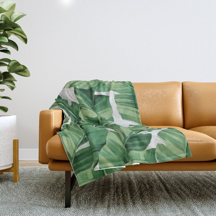 Tropical banana leaves Throw Blanket Gallery Image 1