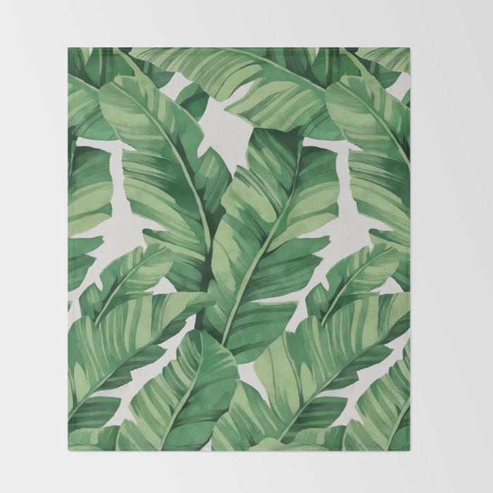 Tropical banana leaves Throw Blanket Gallery Image 2