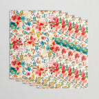 Red Turquoise Teal Floral Watercolor Wrapping Paper Gallery Image 3