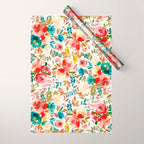 Red Turquoise Teal Floral Watercolor Wrapping Paper Gallery Image 1