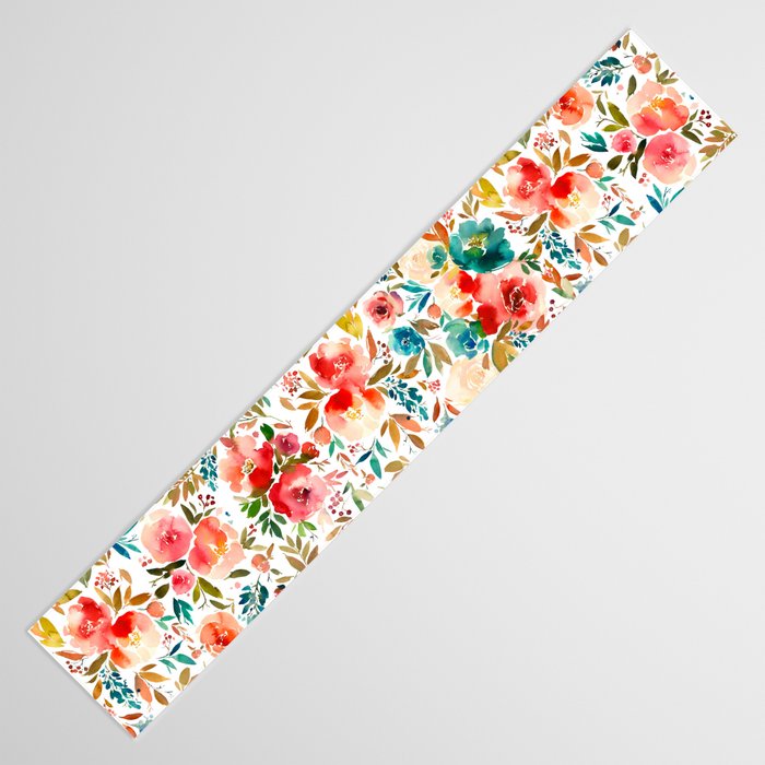Red Turquoise Teal Floral Watercolor Table Runner Gallery Image 3