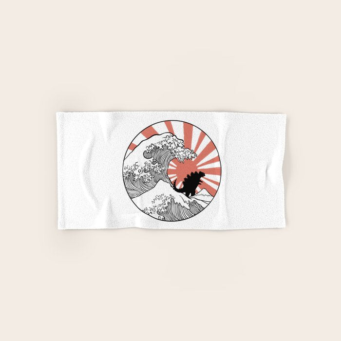 Godzilla Rising Sun The Great Wave  Bath Towel Gallery Image 1