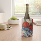 Red and White Ranunculus Flowers in Patterned Vase Still Life Painting Wine Chiller Gallery Image 4
