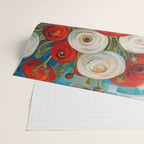 Red and White Ranunculus Flowers in Patterned Vase Still Life Painting Wrapping Paper Gallery Image 2