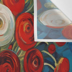 Red and White Ranunculus Flowers in Patterned Vase Still Life Painting Wall Tapestry Gallery Image 3