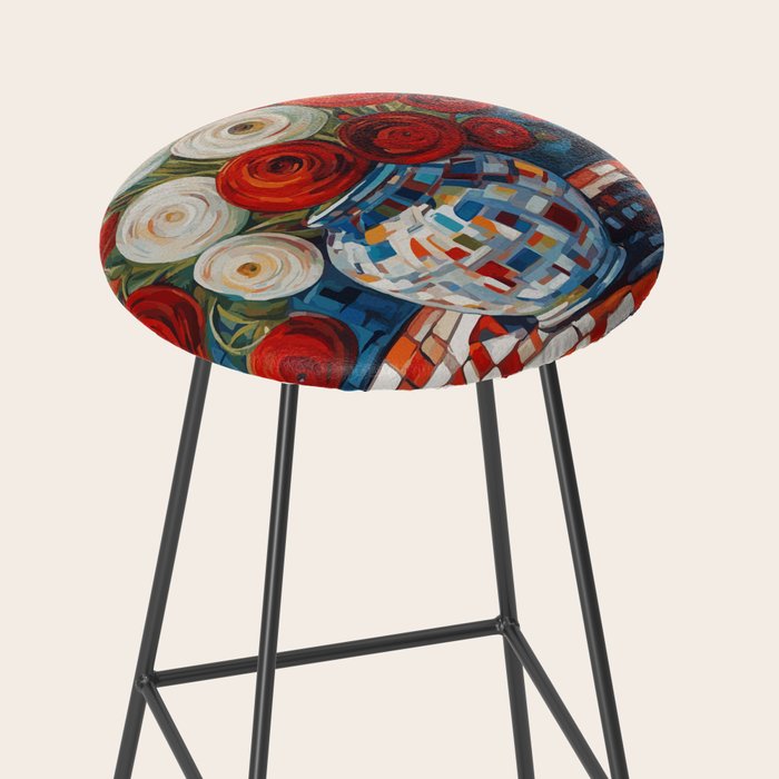 Red and White Ranunculus Flowers in Patterned Vase Still Life Painting Stool Gallery Image 2