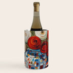 Red and White Ranunculus Flowers in Patterned Vase Still Life Painting Wine Chiller Gallery Image 1