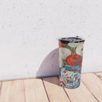 Red and White Ranunculus Flowers in Patterned Vase Still Life Painting Travel Mug Gallery Image 4