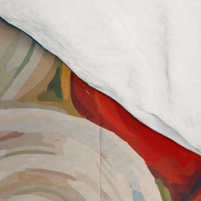 Red and White Ranunculus Flowers in Patterned Vase Still Life Painting Comforter Gallery Image 4