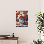 Red and White Ranunculus Flowers in Patterned Vase Still Life Painting Poster Gallery Image 2
