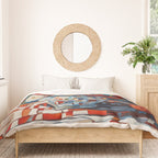 Red and White Ranunculus Flowers in Patterned Vase Still Life Painting Duvet Cover Gallery Image 3