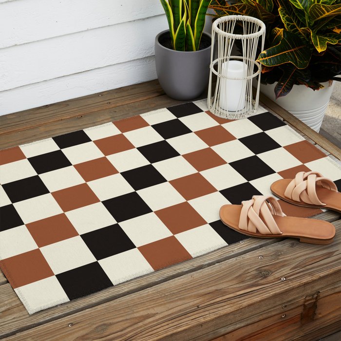Black & Brown Check Outdoor Rug Gallery Image 2