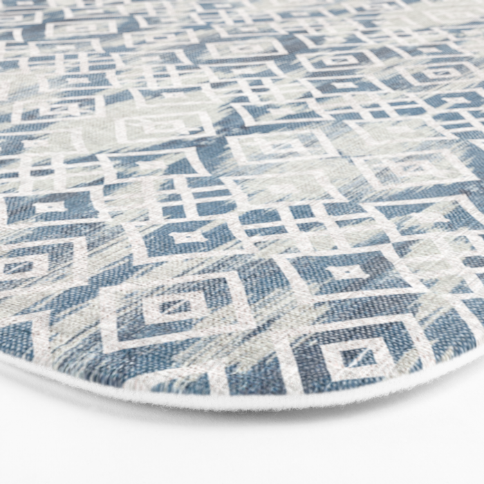 South Western boho abstract Ikat pattern - Indigo Ivory Bath Mat Gallery Image 3