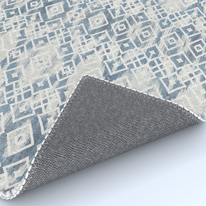 South Western boho abstract Ikat pattern - Indigo Ivory Rug Gallery Image 4