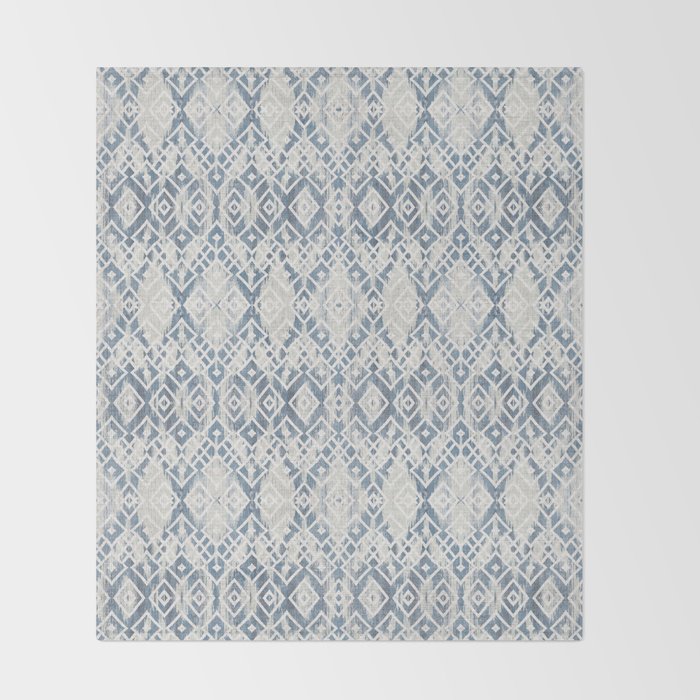 South Western boho abstract Ikat pattern - Indigo Ivory Throw Blanket Gallery Image 2