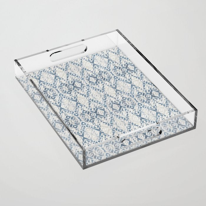 South Western boho abstract Ikat pattern - Indigo Ivory Acrylic Tray Gallery Image 1