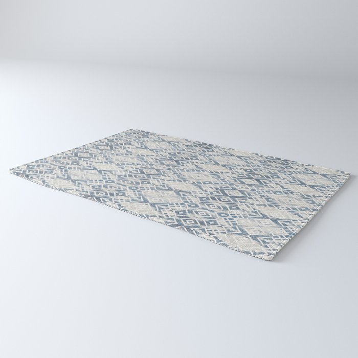 South Western boho abstract Ikat pattern - Indigo Ivory Rug Gallery Image 3