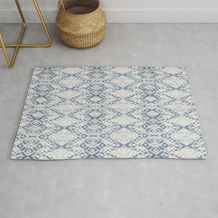 South Western boho abstract Ikat pattern - Indigo Ivory Rug Gallery Image 1