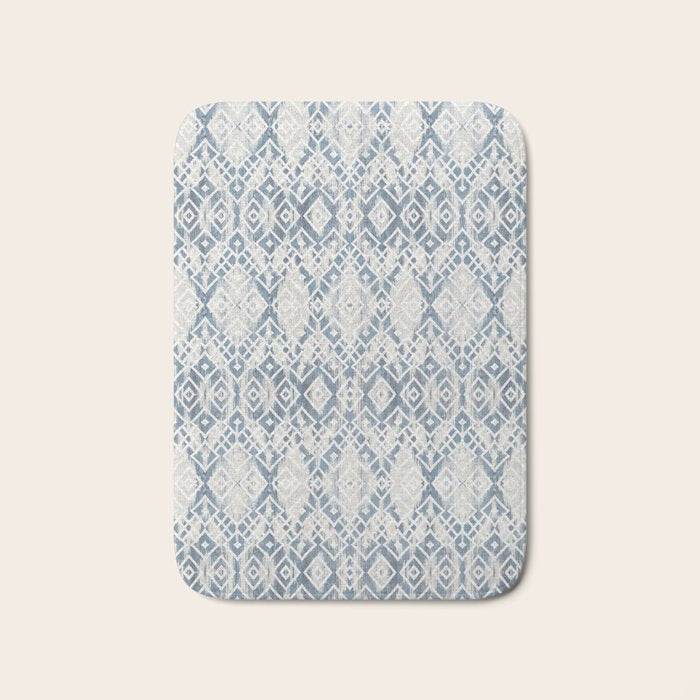 South Western boho abstract Ikat pattern - Indigo Ivory Bath Mat Gallery Image 1
