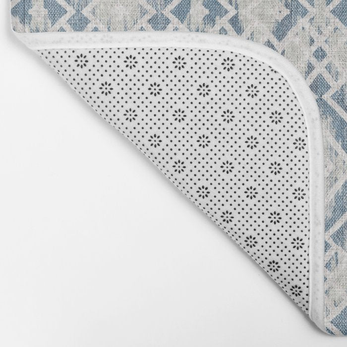 South Western boho abstract Ikat pattern - Indigo Ivory Bath Mat Gallery Image 2