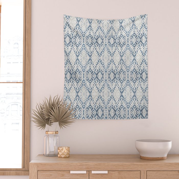 South Western boho abstract Ikat pattern - Indigo Ivory Wall Tapestry Gallery Image 2
