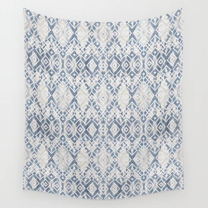 South Western boho abstract Ikat pattern - Indigo Ivory Wall Tapestry Gallery Image 4
