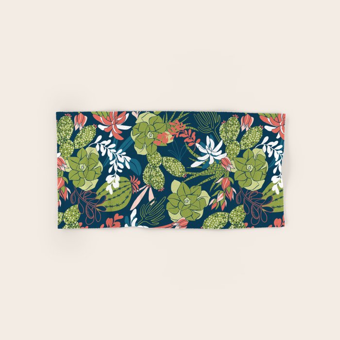 Succulent Garden Navy Bath Towel Gallery Image 1