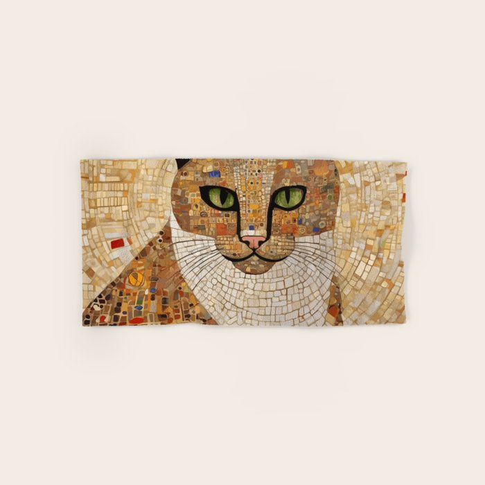 Klimt Cat with Green Eyes and White Scarf Bath Towel Gallery Image 1