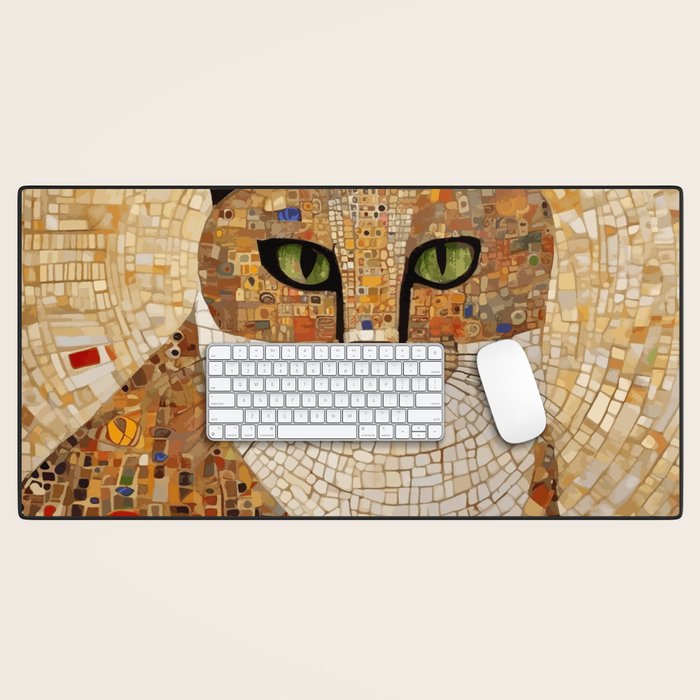 Klimt Cat with Green Eyes and White Scarf Desk Mat Gallery Image 1