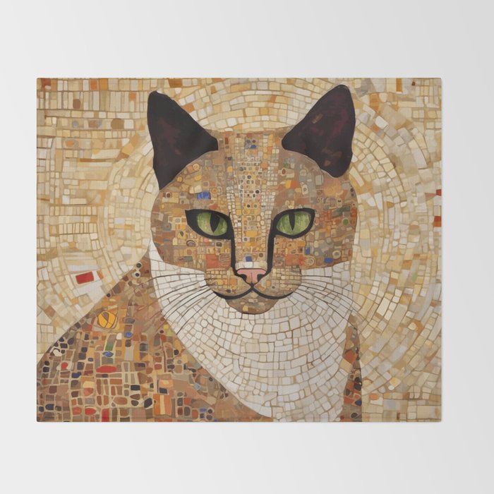Klimt Cat with Green Eyes and White Scarf Throw Blanket Gallery Image 2