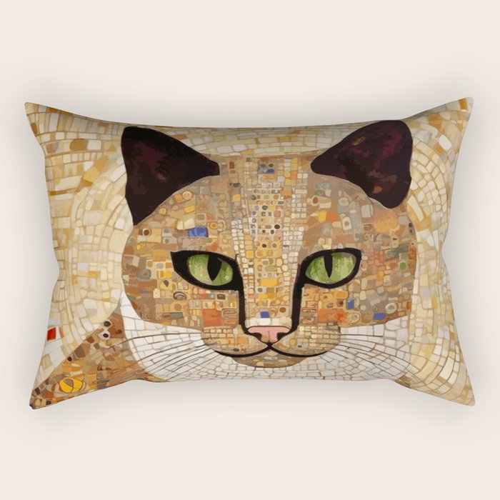 Klimt Cat with Green Eyes and White Scarf Rectangular Pillow Gallery Image 2