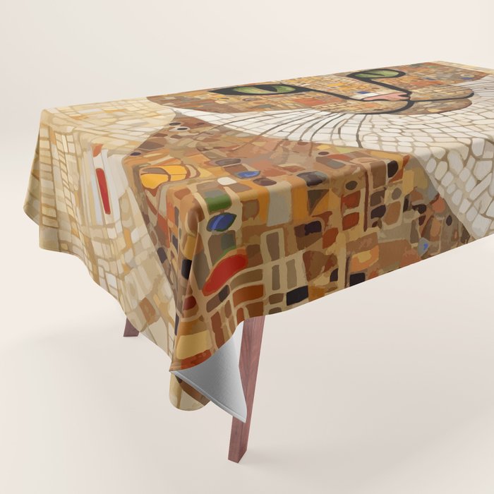 Klimt Cat with Green Eyes and White Scarf Tablecloth Gallery Image 1