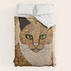 Klimt Cat with Green Eyes and White Scarf Duvet Cover Gallery Image 6