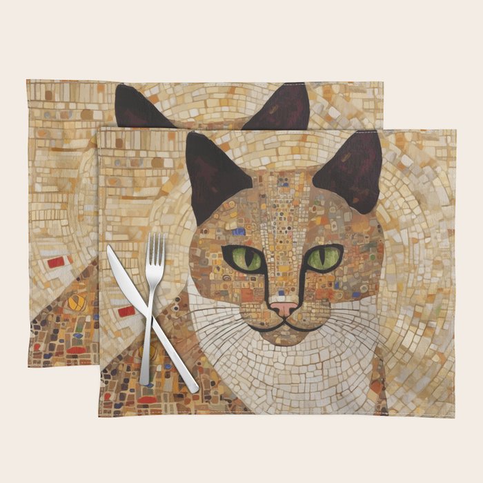 Klimt Cat with Green Eyes and White Scarf Placemat Gallery Image 1