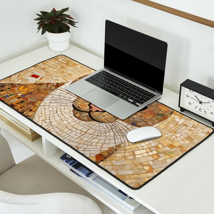 Klimt Cat with Green Eyes and White Scarf Desk Mat Gallery Image 2