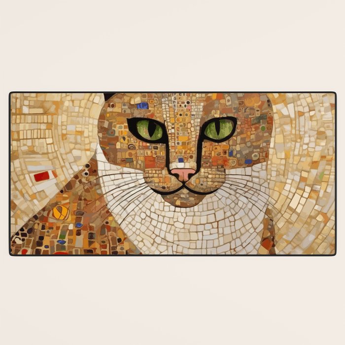 Klimt Cat with Green Eyes and White Scarf Desk Mat Gallery Image 3